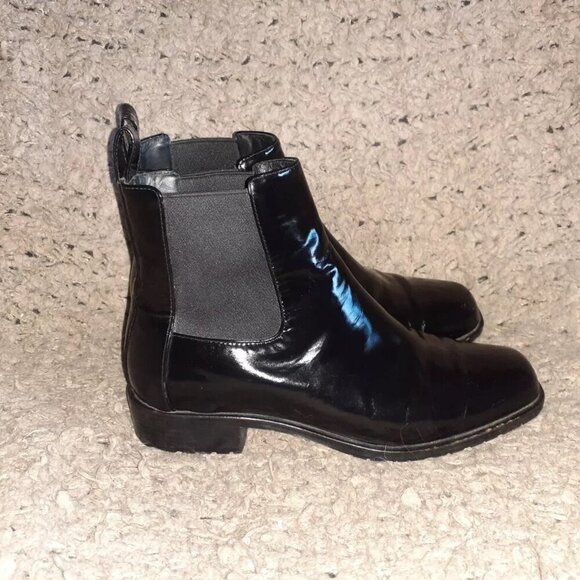 MAXMARA-Black Patent Leather Ankle Boots-Pull-On-Sz 36/6-Excellent - Picture 4 of 7